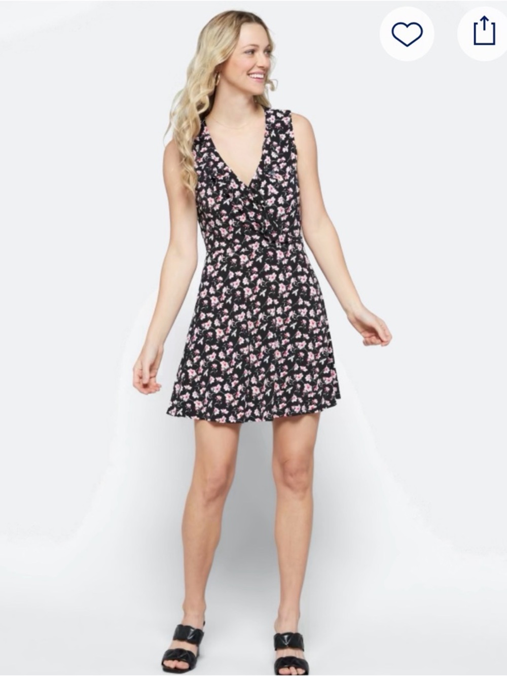 Sleeveless V-Neck Floral Mini Dress in Black and Pink
